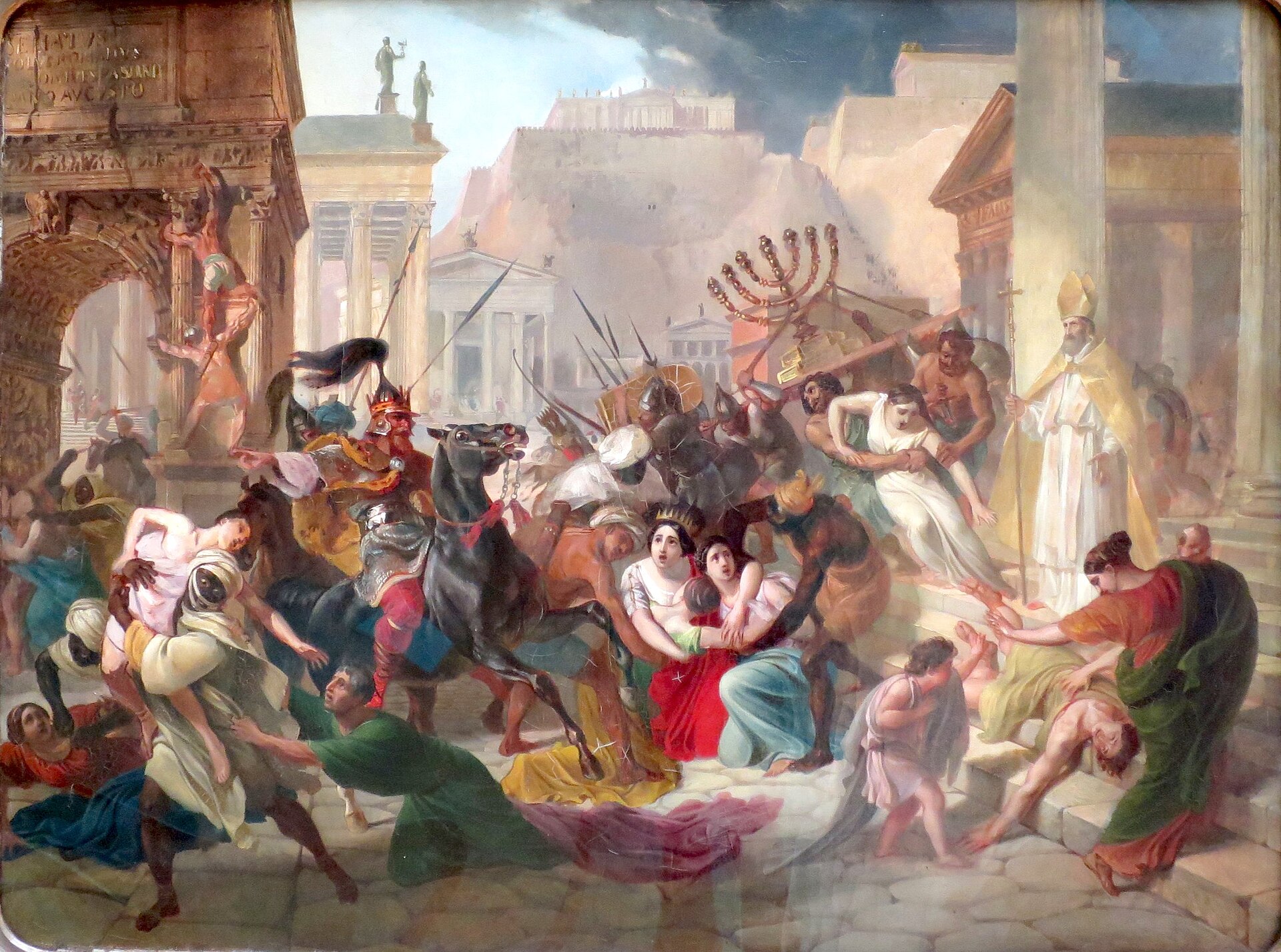 Armed men take possessions and captive women from Rome. The Vandal sack followed the emperor’s assassination and the breakdown of a marriage alliance between ruling families.